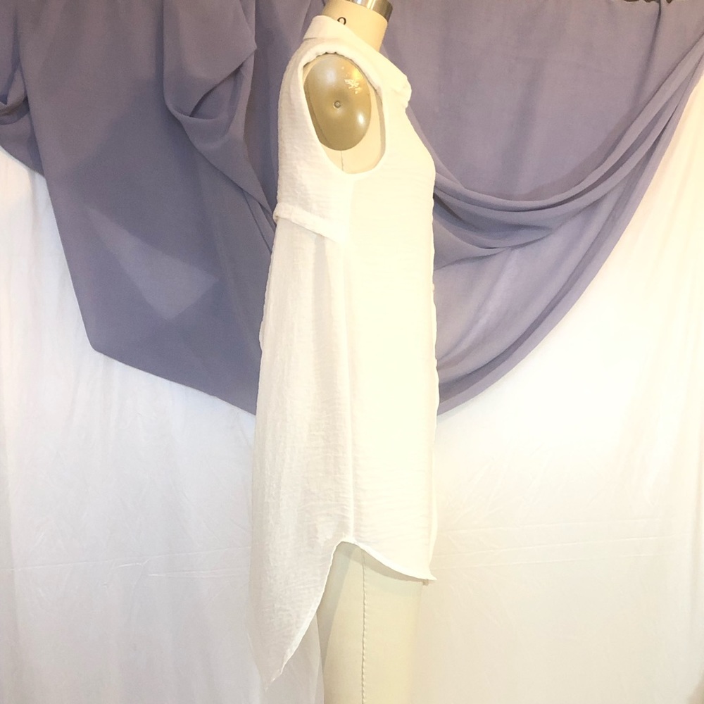 White Sheer Sleeveless Shirt Dress Duster Cover Up Small – Draped Back - Picture 6 of 9